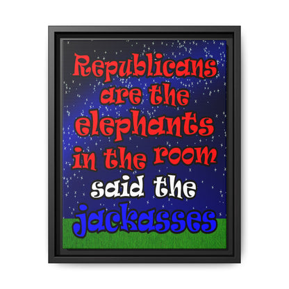 donkeys and elephants - framed canvas art ('snoops' background)