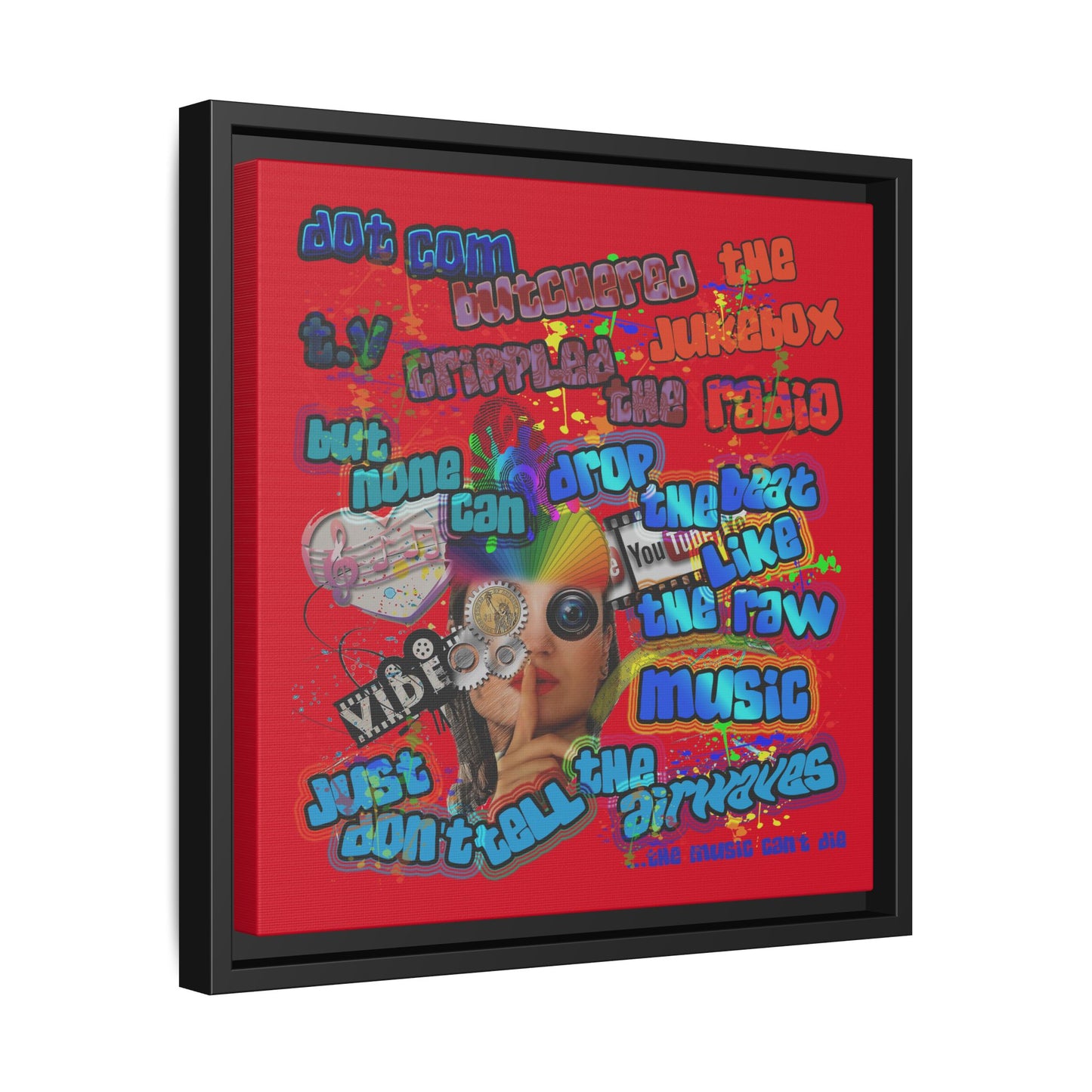 drop the beat - framed canvas art (dark red)