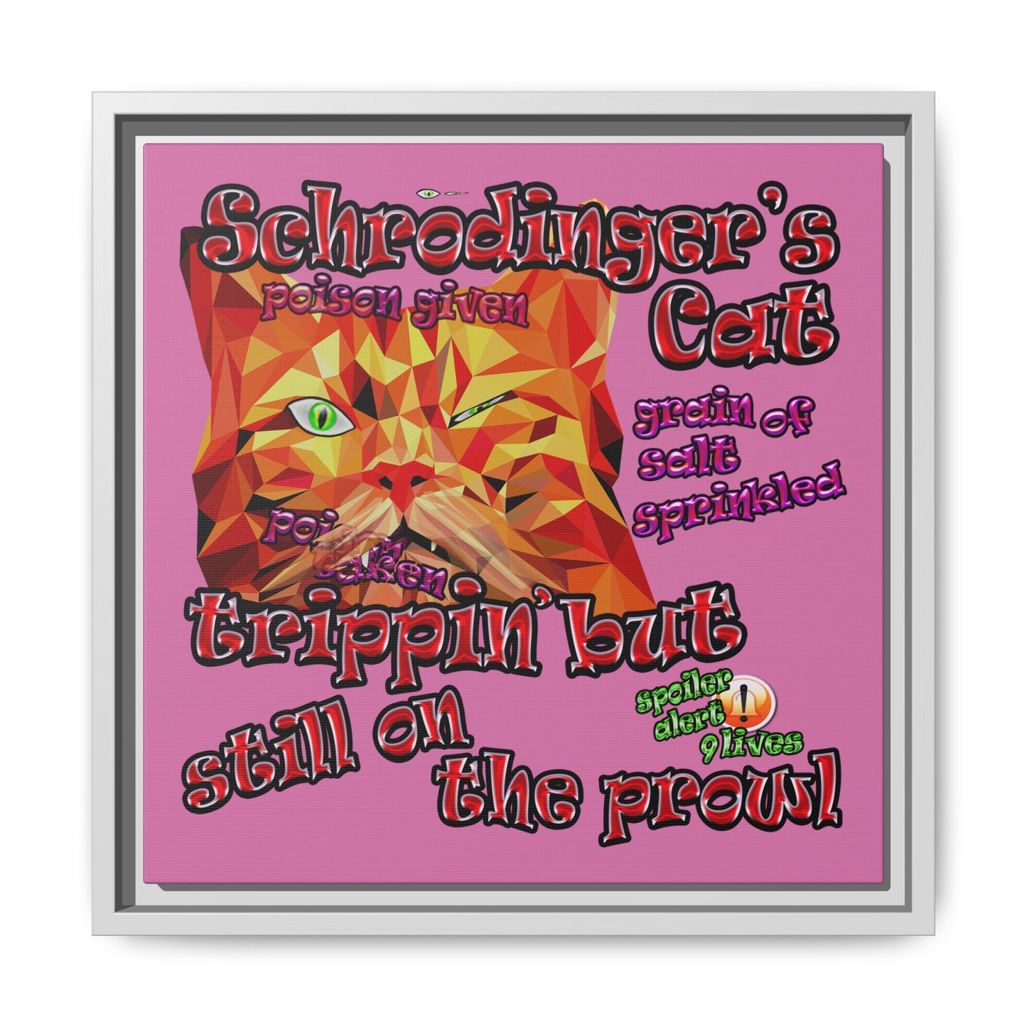 schrodinger's cat - framed canvas art (light pink)