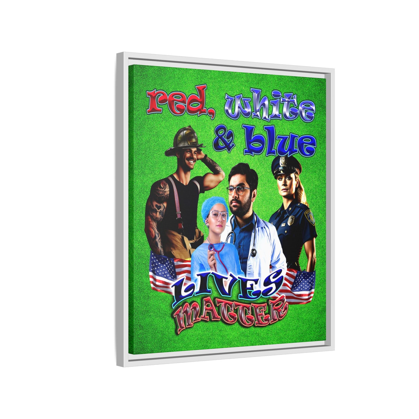rw&b lives matter - framed canvas art (green turf)