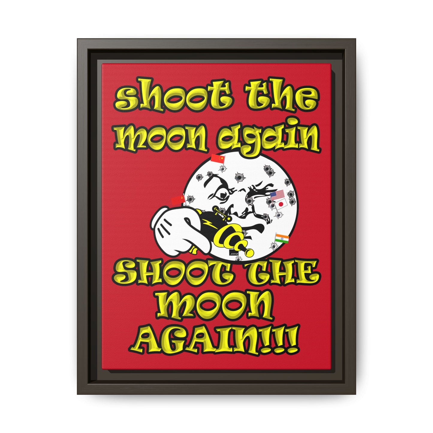 shoot the moon again - framed canvas art (dark red)