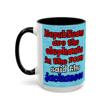 donkeys and elephants - Accent Mug (faded blue)