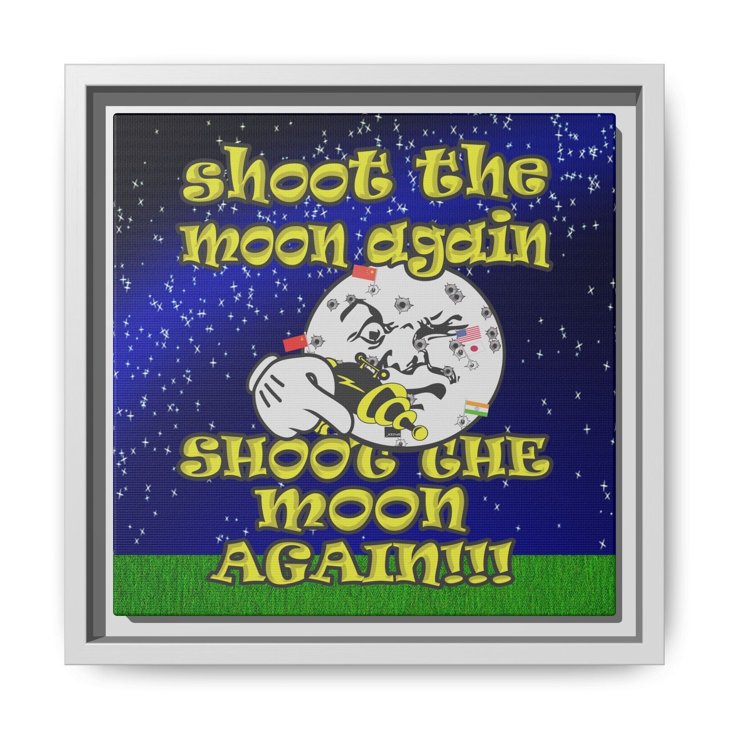 shoot the moon again - framed canvas art ('snoops' background)