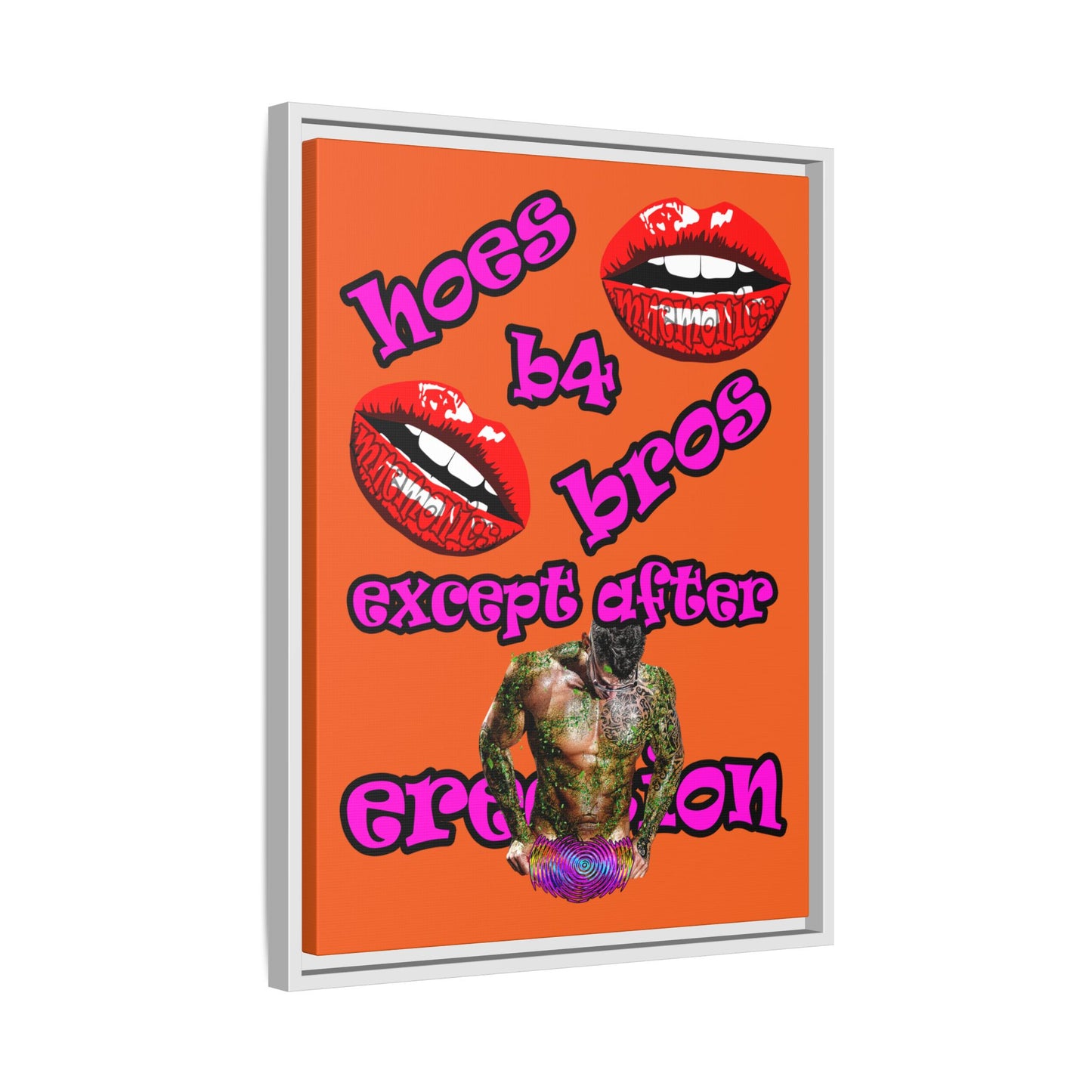 hoes b4 bros - framed canvas art (orange)