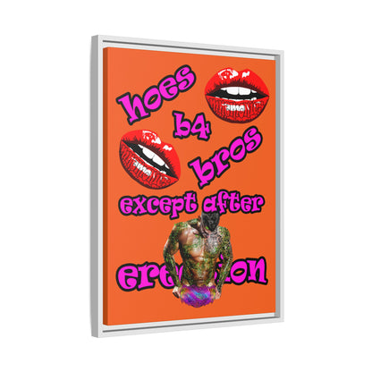 hoes b4 bros - framed canvas art (orange)