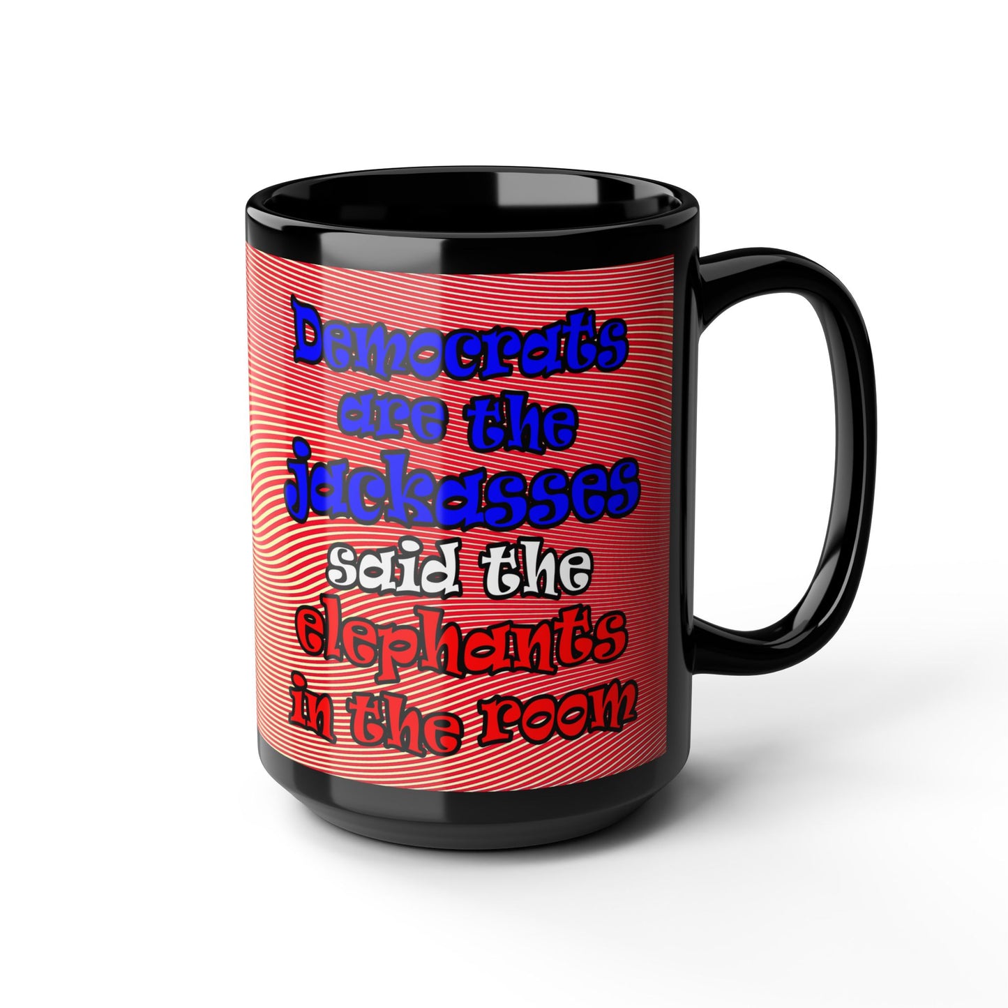 donkeys and elephants - Black Mug (yellow-orange wave)