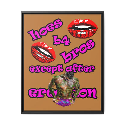 hoes b4 bros - framed canvas art (light brown)