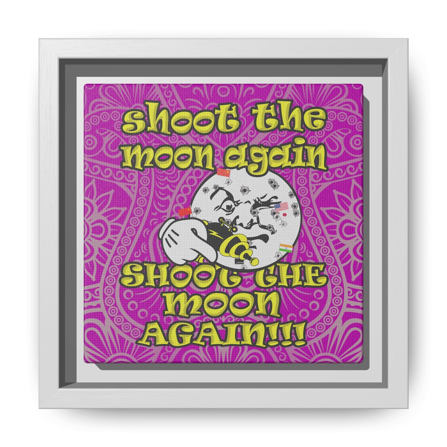 shoot the moon again - framed canvas art (pink swirl)