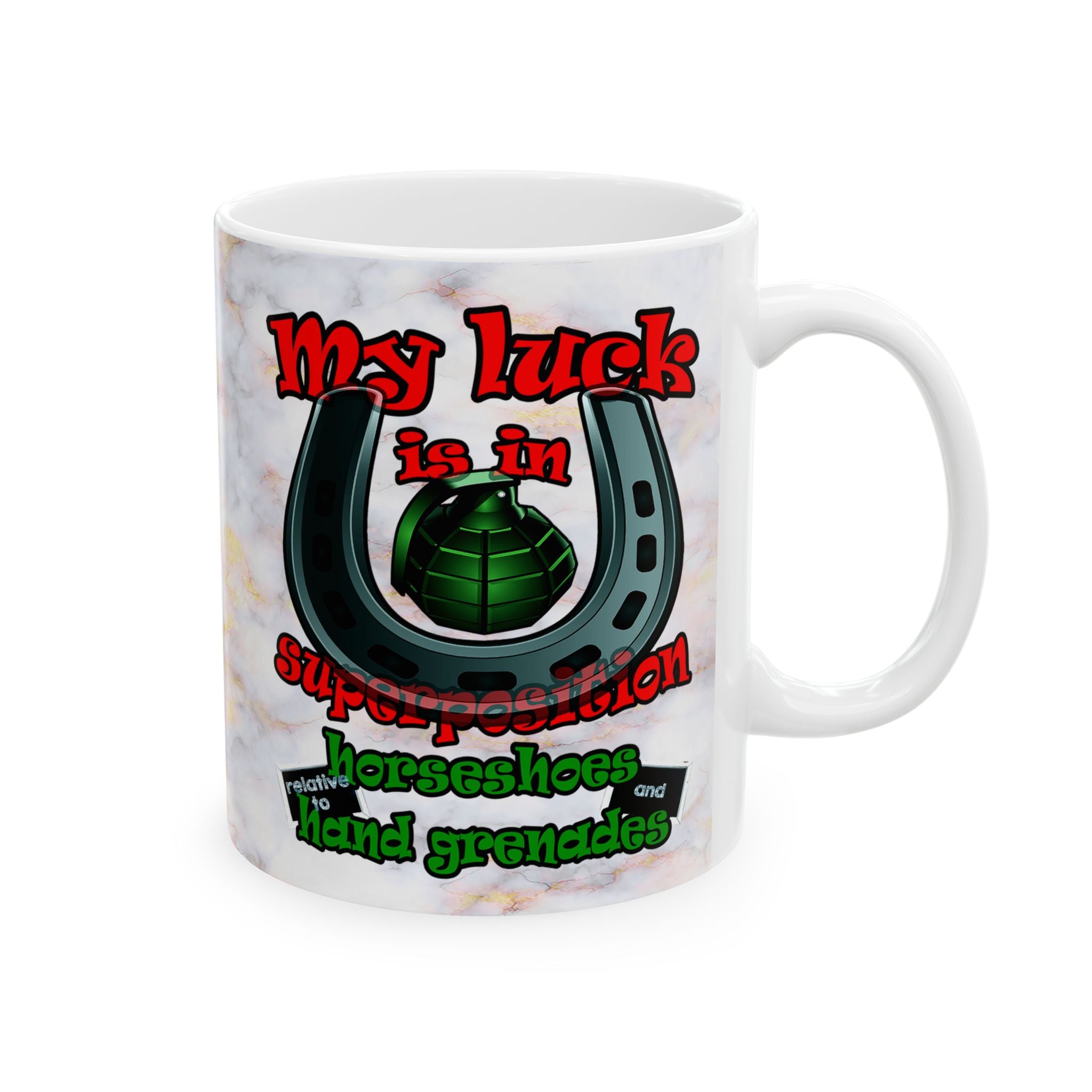 my luck - White Mug (white marble)