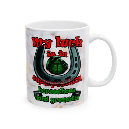 my luck - White Mug (white marble)