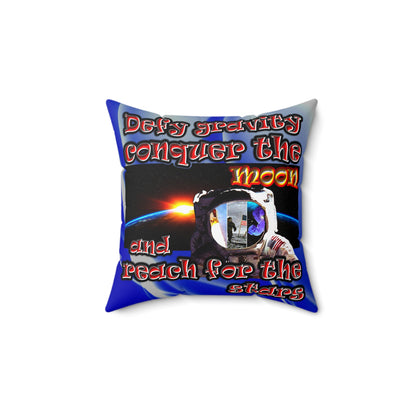 defy conquer reach - Spun Polyester Square Pillow - (blue-white wave)