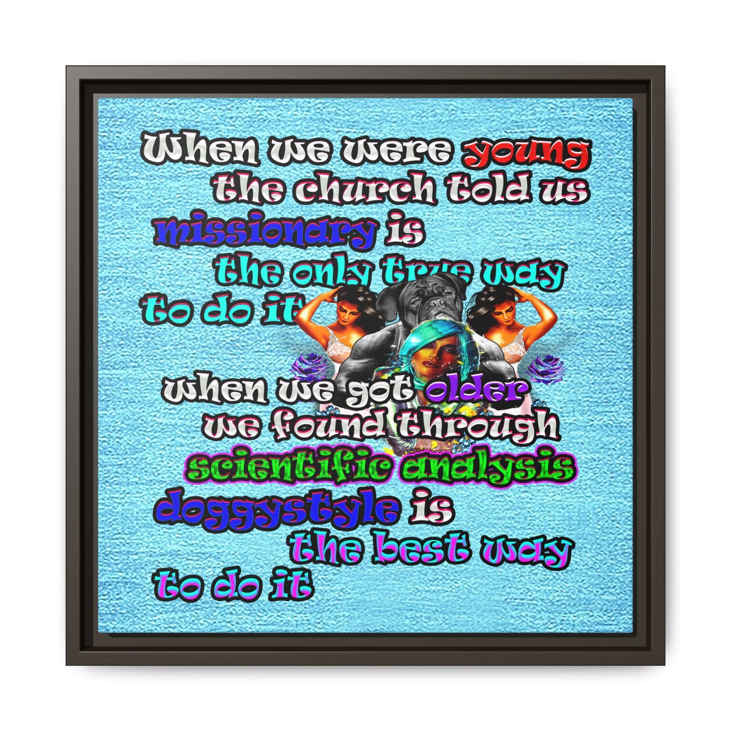 doggystyle - framed canvas art (faded blue)