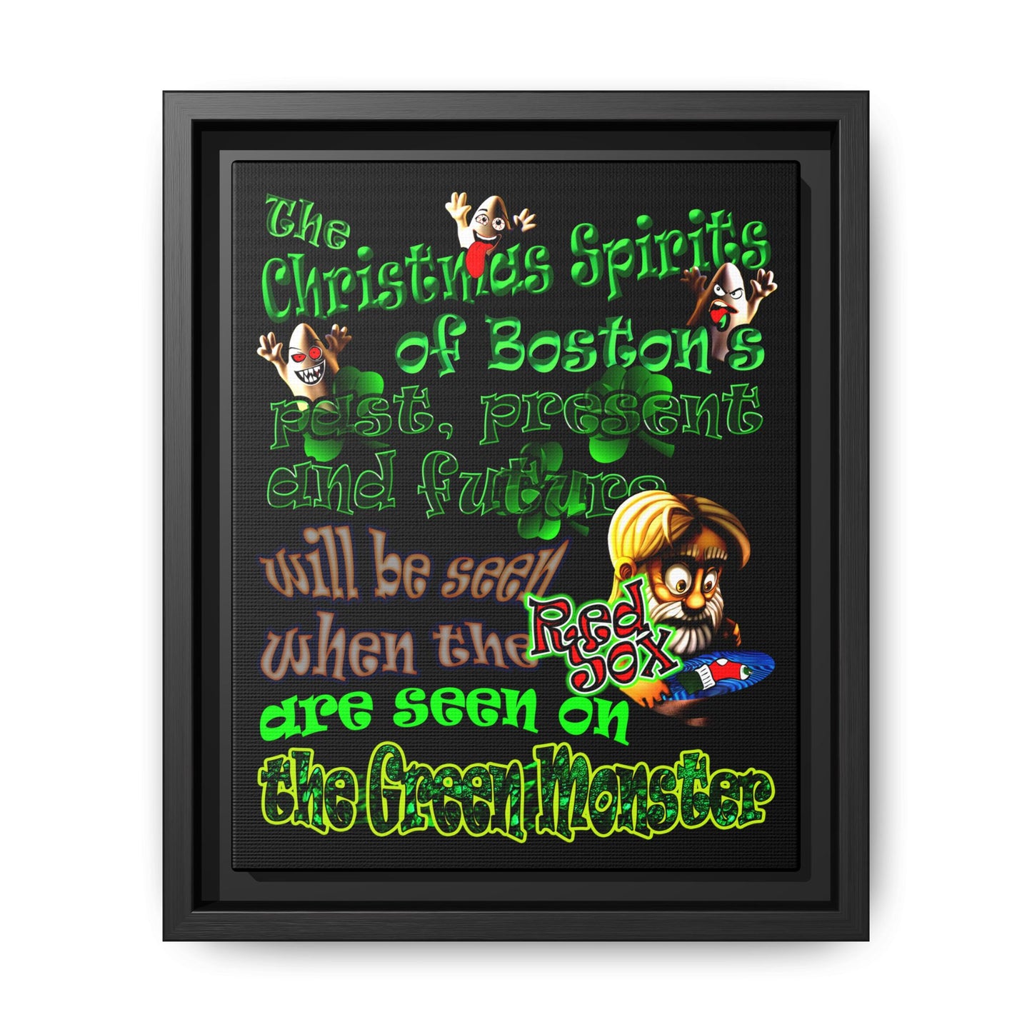 christmas spirits of boston - framed canvas art (black)