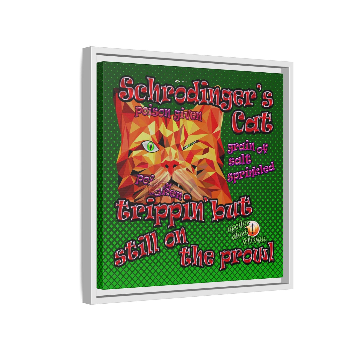 schrodinger's cat - framed canvas art (logo green)