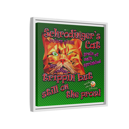 schrodinger's cat - framed canvas art (logo green)