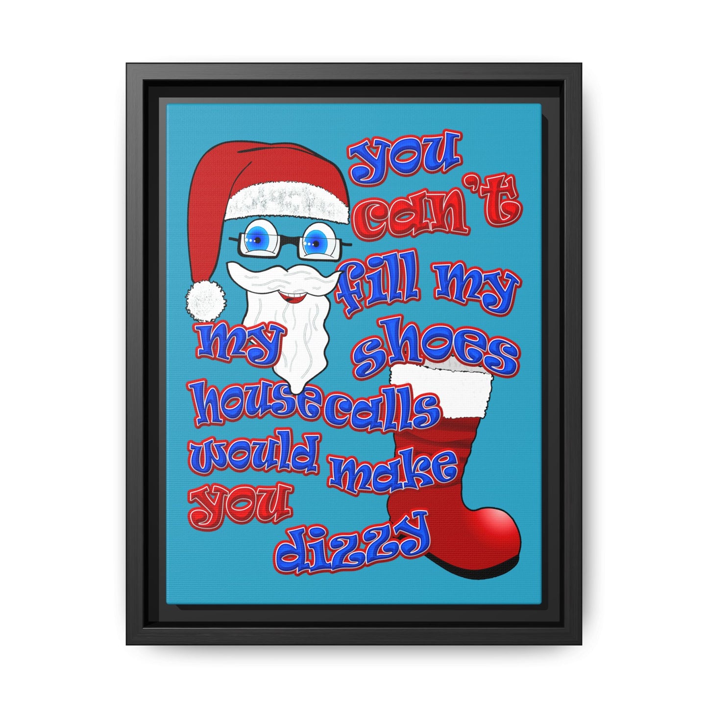 santa's shoes - framed canvas art (turquoise)