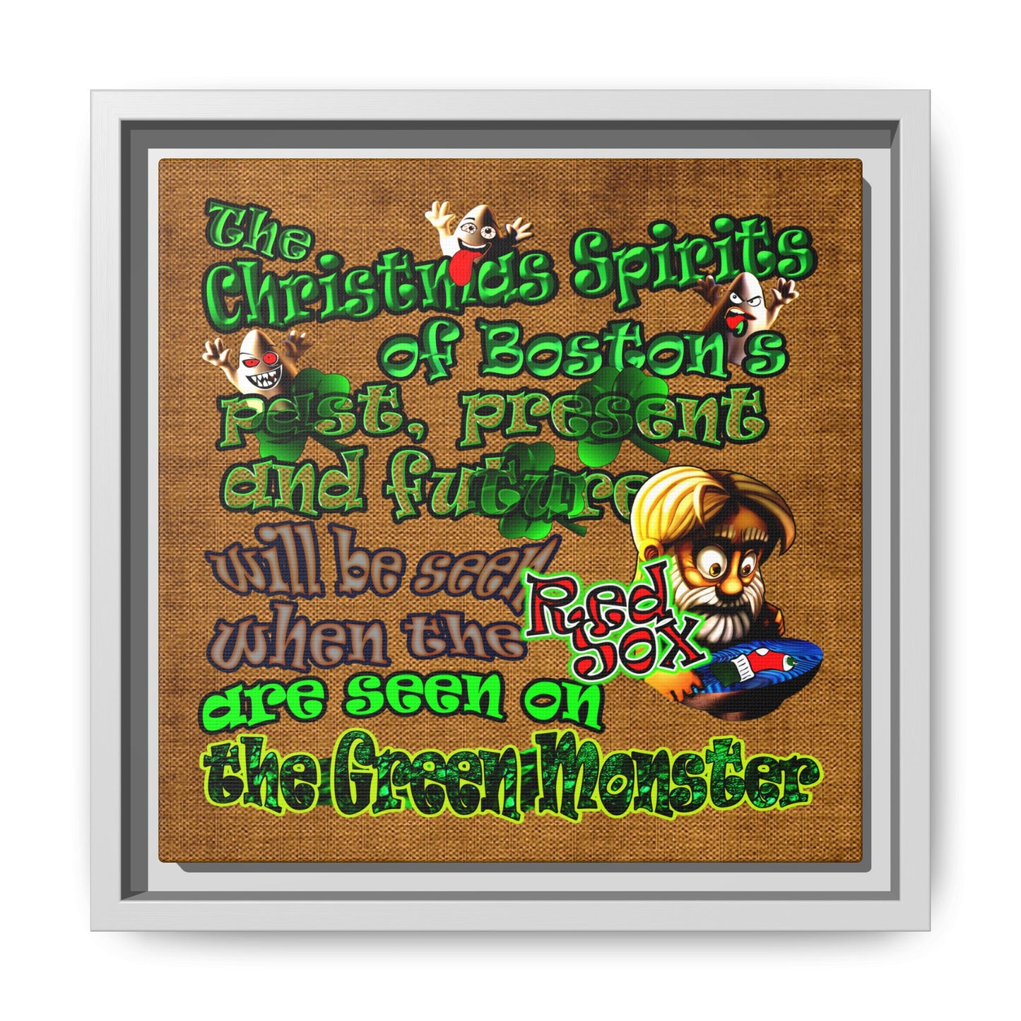 christmas spirits of boston - framed canvas art (brown papyrus)
