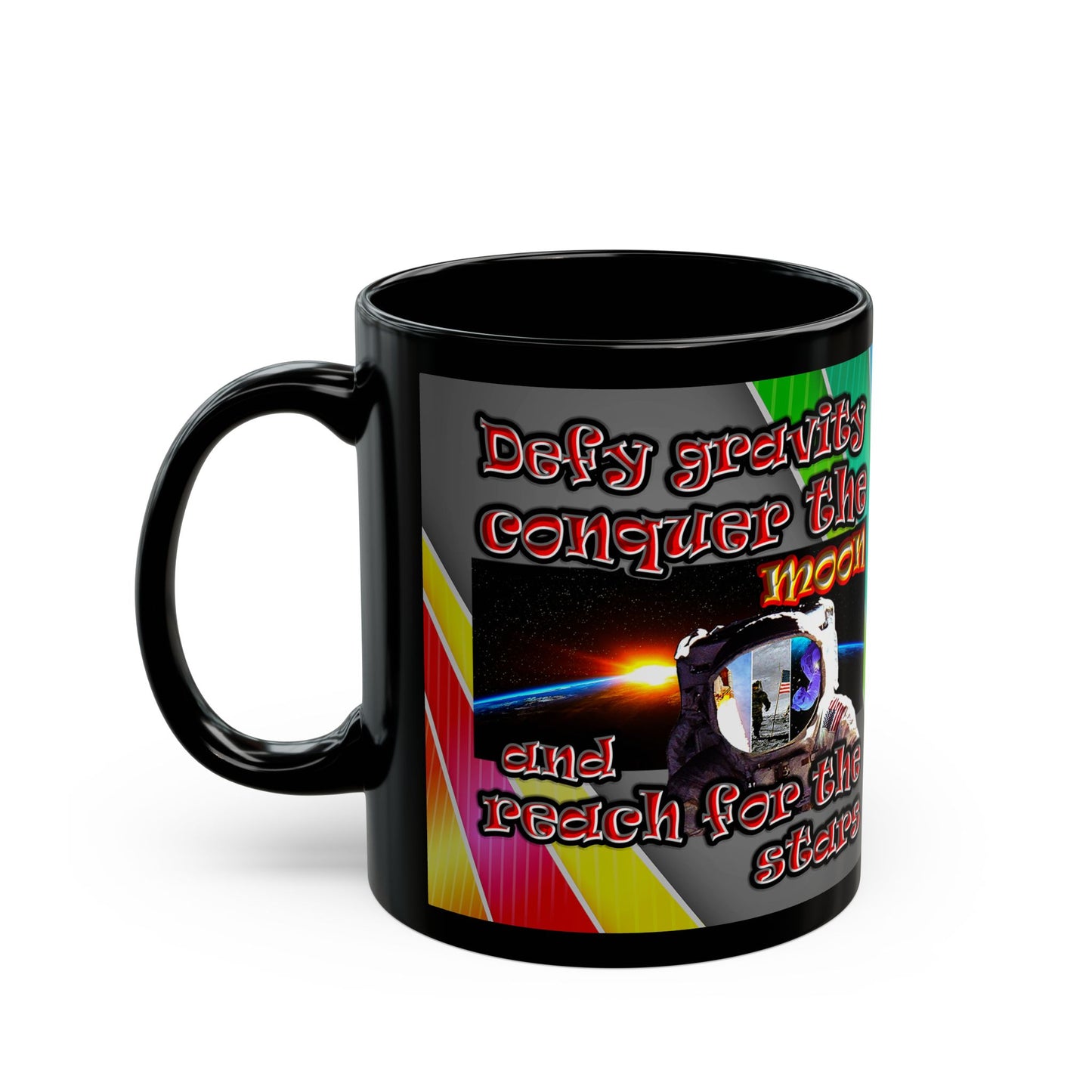 defy conquer reach - Black Mug (rainbow split)
