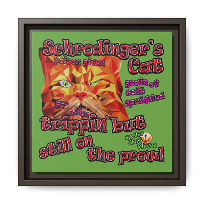 schrodinger's cat - framed canvas art (green)