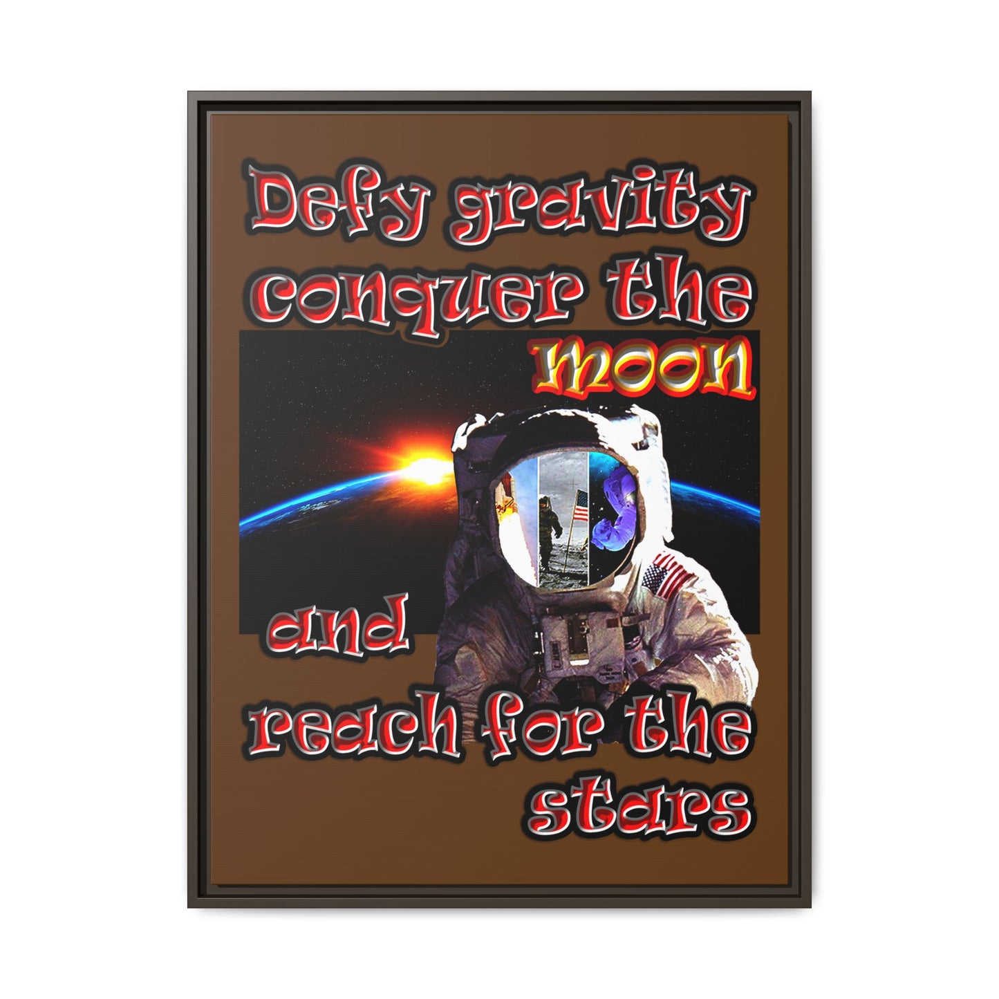 defy conquer reach - framed canvas art (brown)