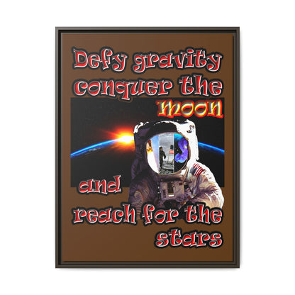 defy conquer reach - framed canvas art (brown)