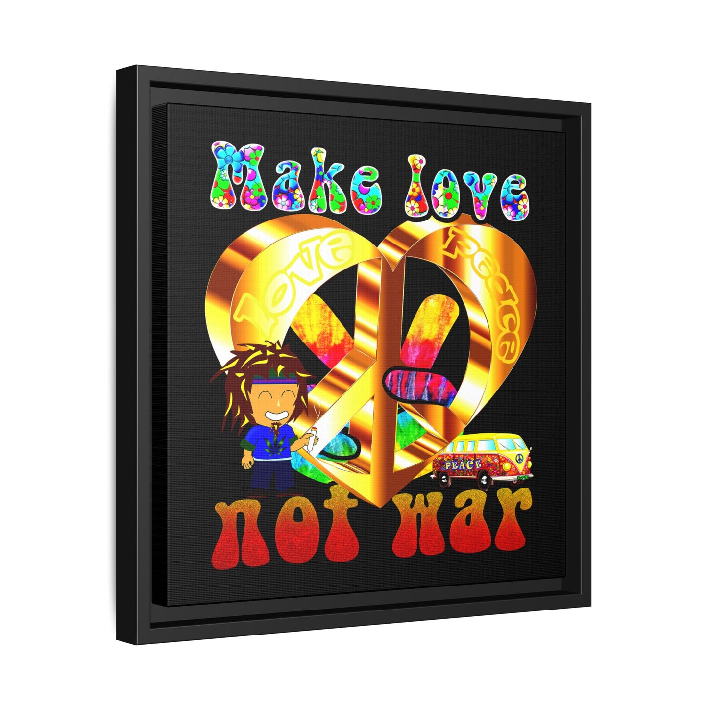 love peace - framed canvas art (black)