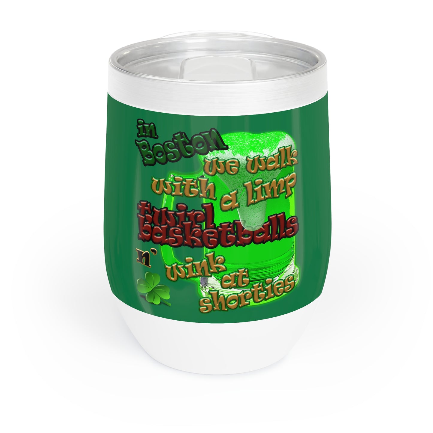 celtics logo - Chill Wine Tumbler (dark green)
