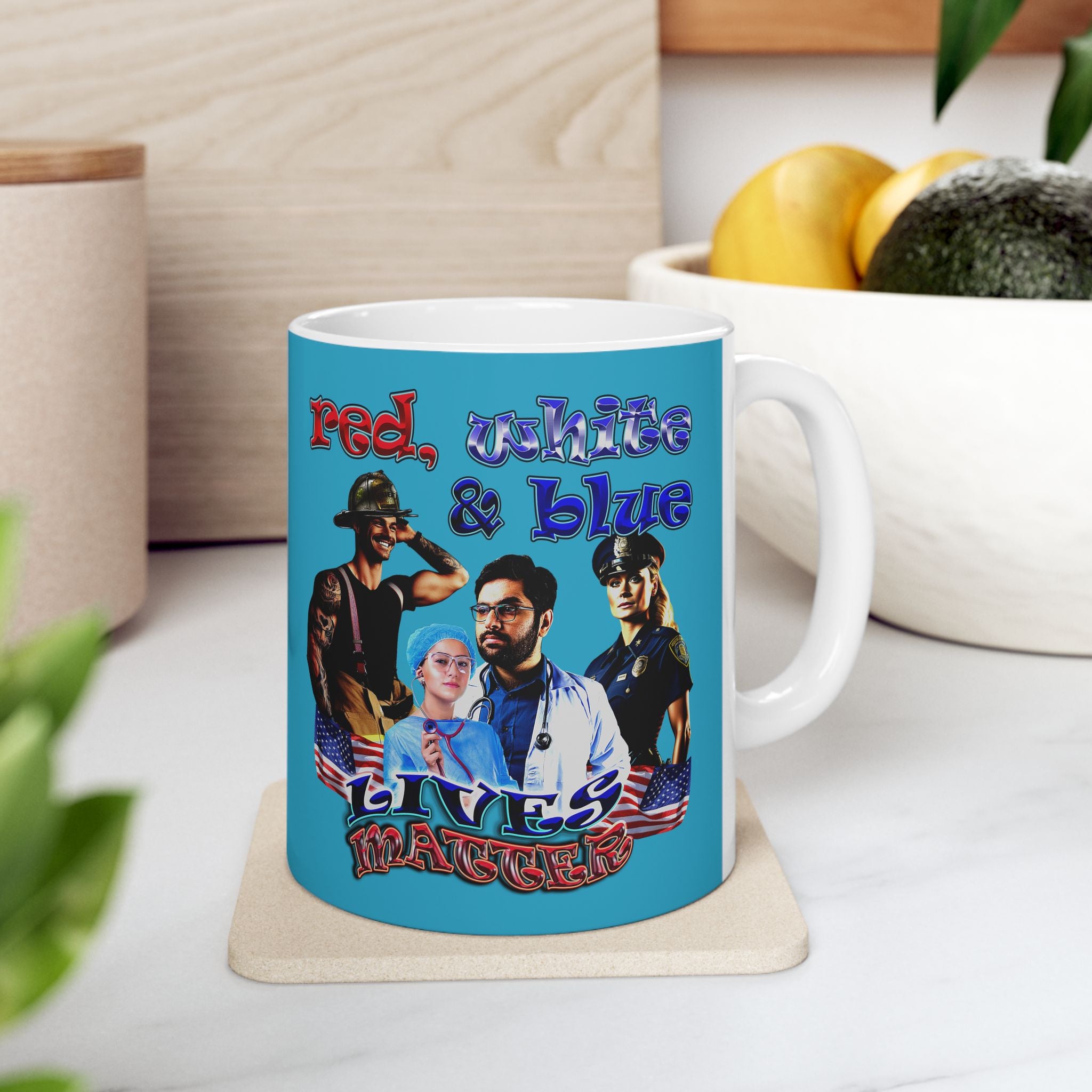 rw&b lives matter - White Mug (turquoise)