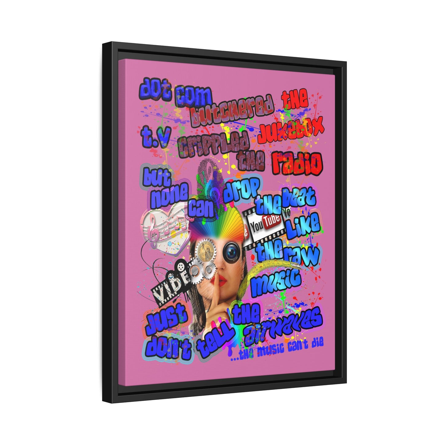 drop the beat - framed canvas art (light pink)