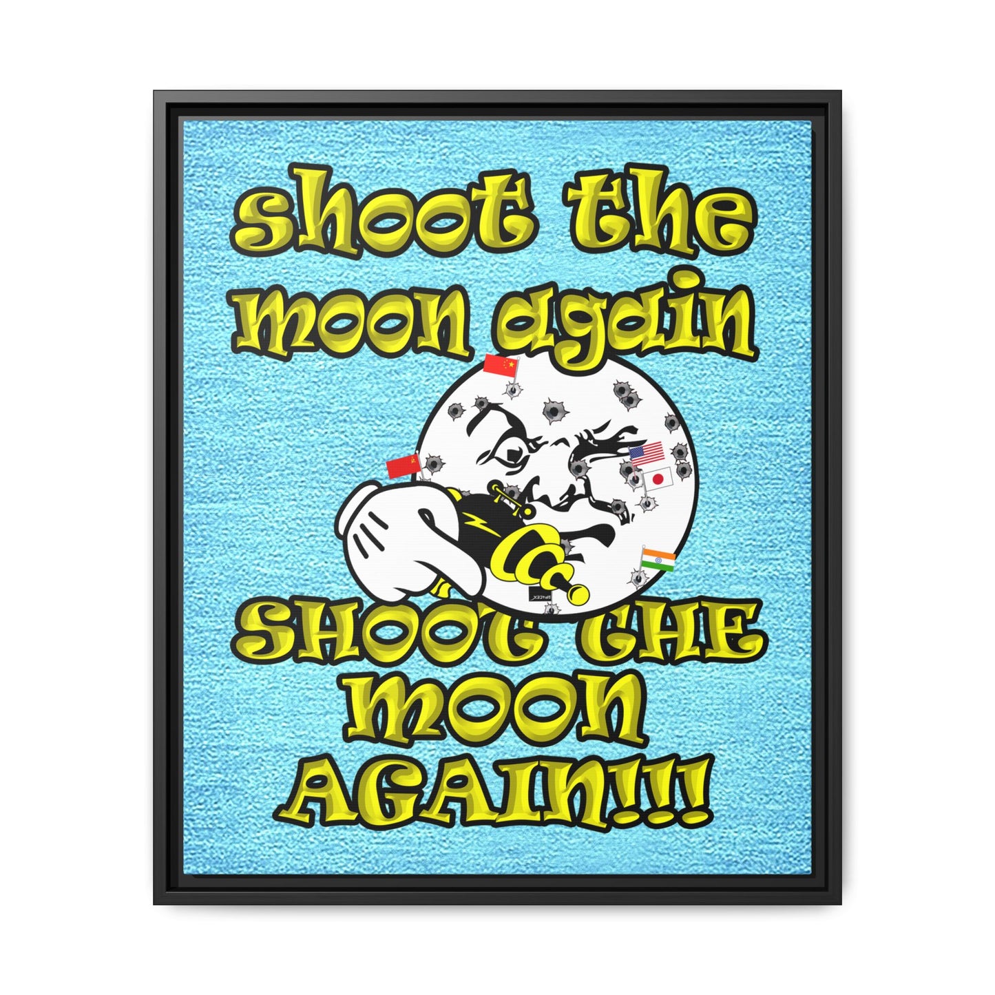 shoot the moon again - framed canvas art (faded blue)