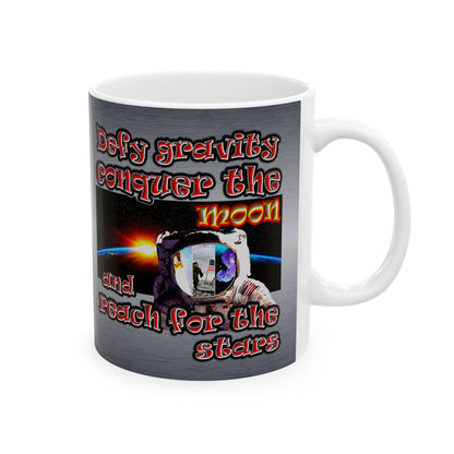 defy conquer reach - White Mug (brushed nickel)