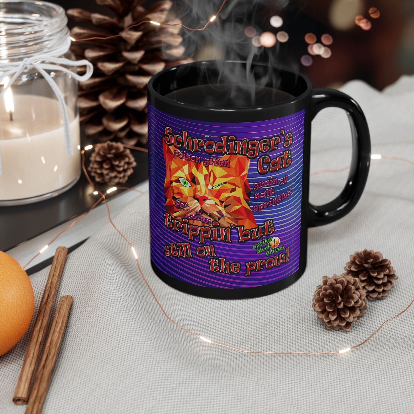 schrodinger's cat - Black Mug (purple wave)