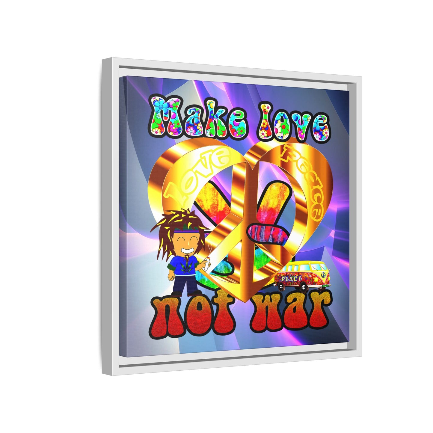 love peace - framed canvas art (grey-pink wave)