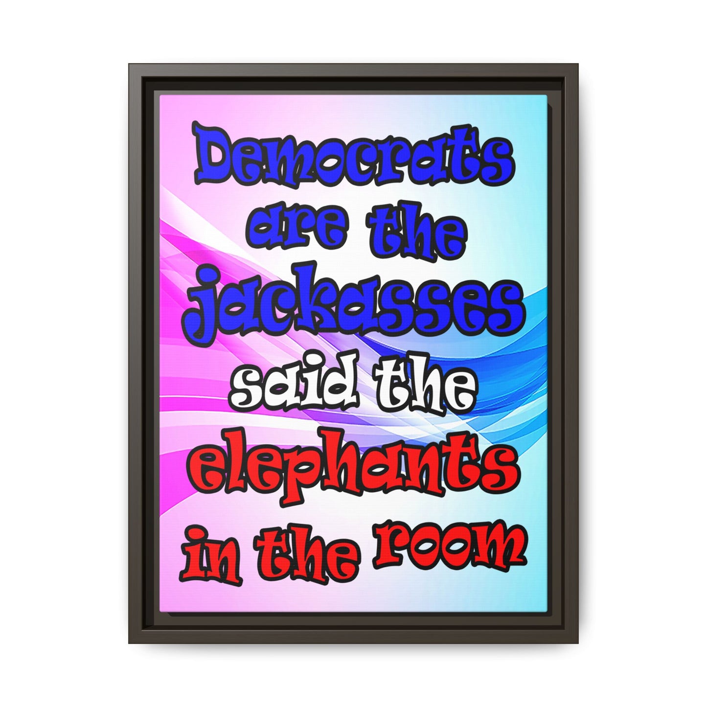 donkeys and elephants - framed canvas art (light blue-pink wave)
