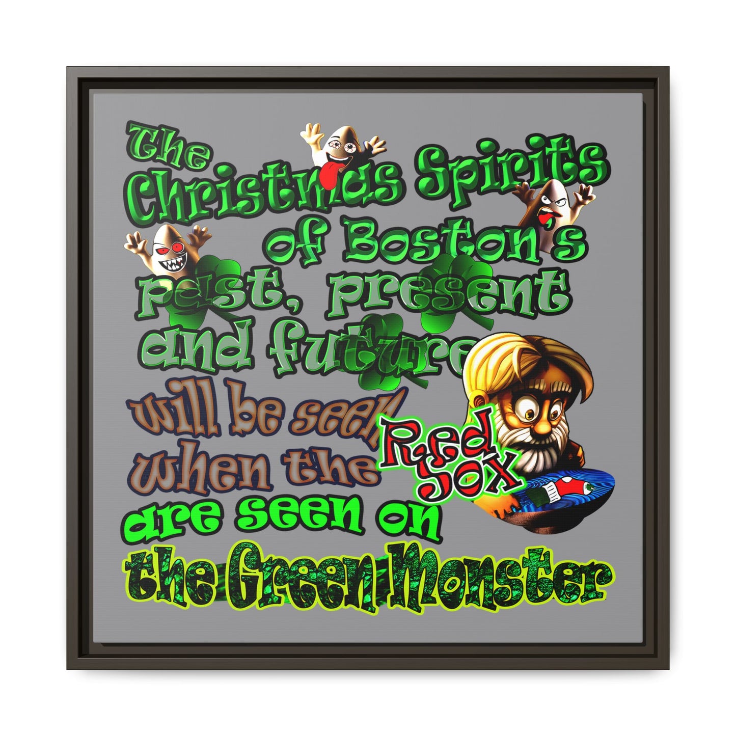 christmas spirits of boston - framed canvas art (grey)
