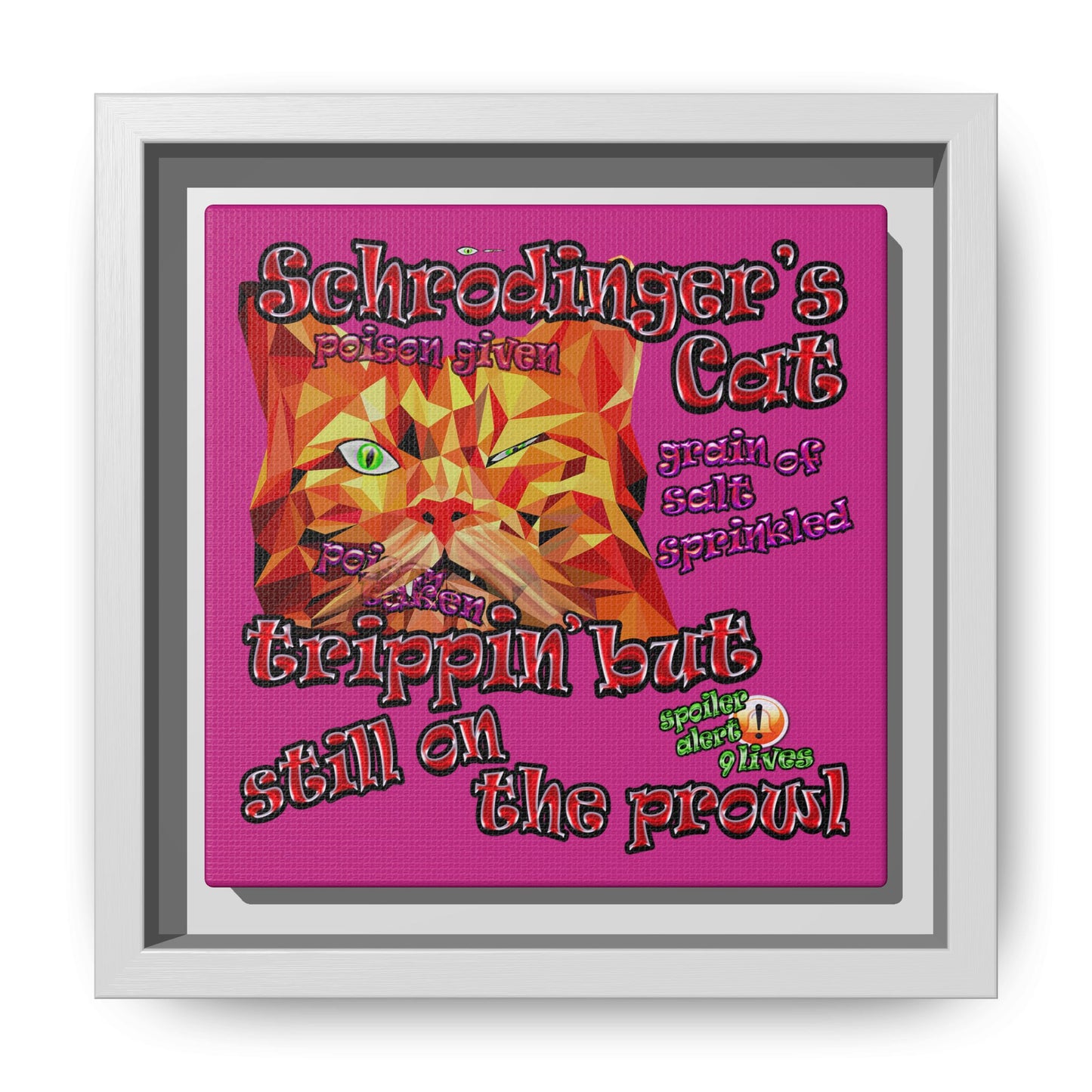 schrodinger's cat - framed canvas art (pink)