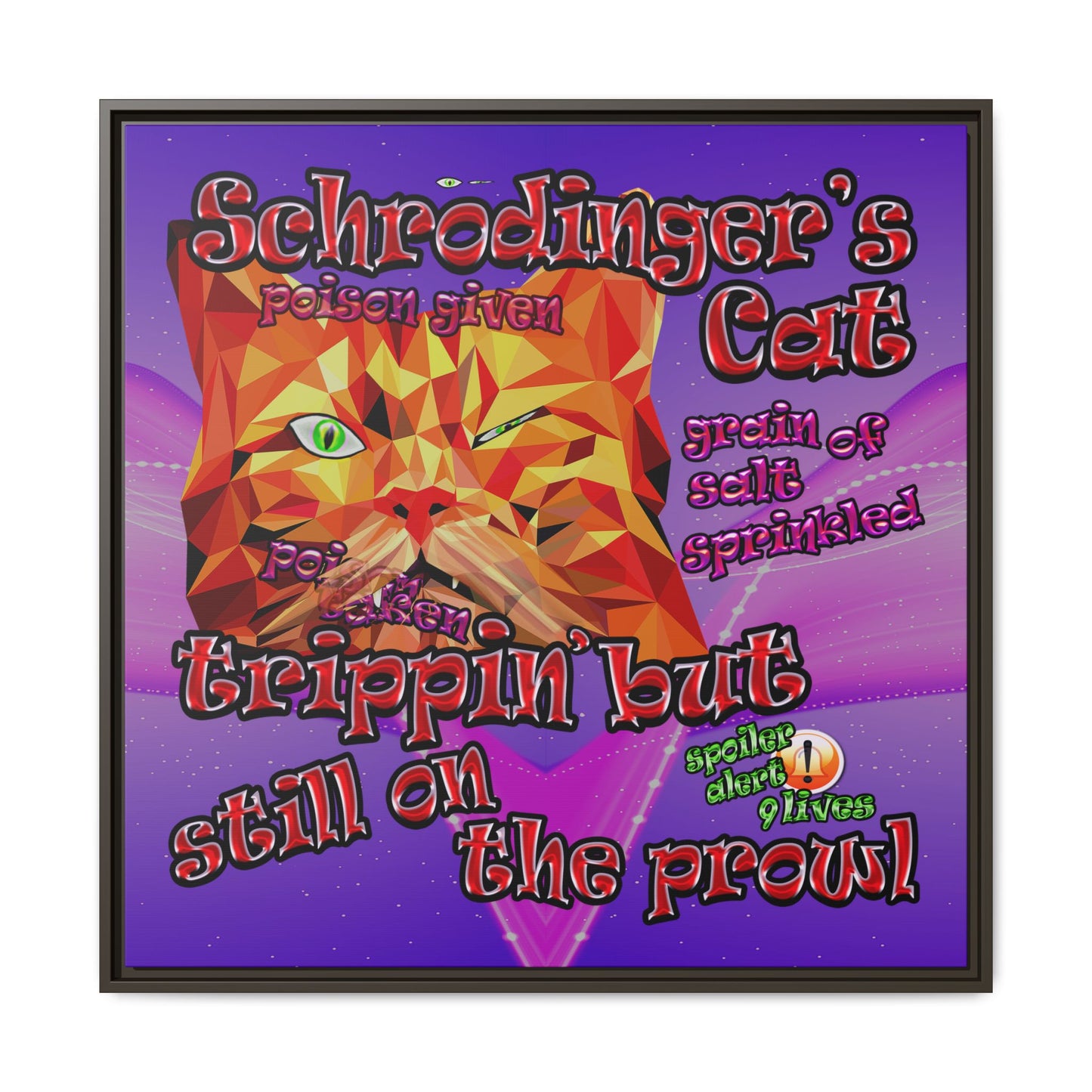schrodinger's cat - framed canvas art (purple-pink wave)