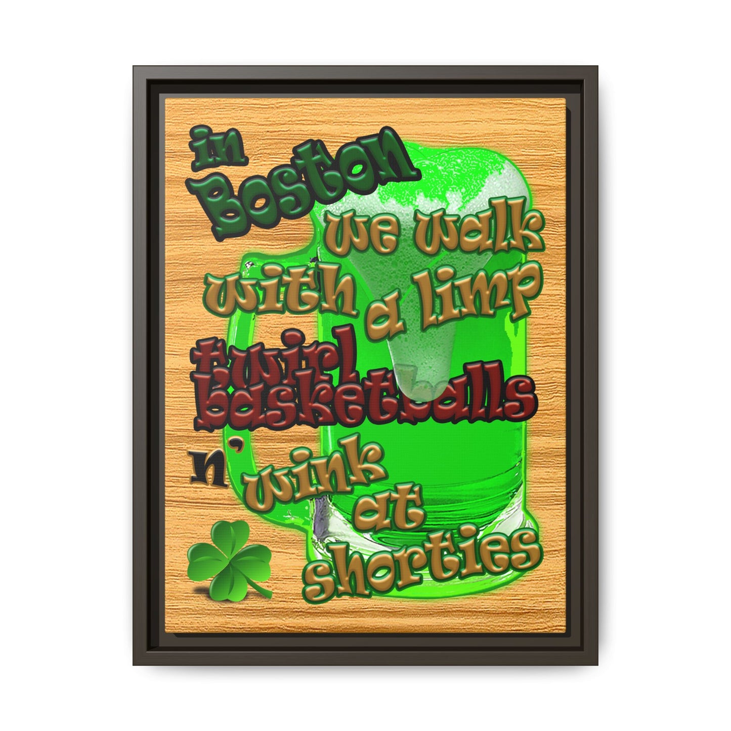celtics logo - framed canvas art (butterscotch wood finish)