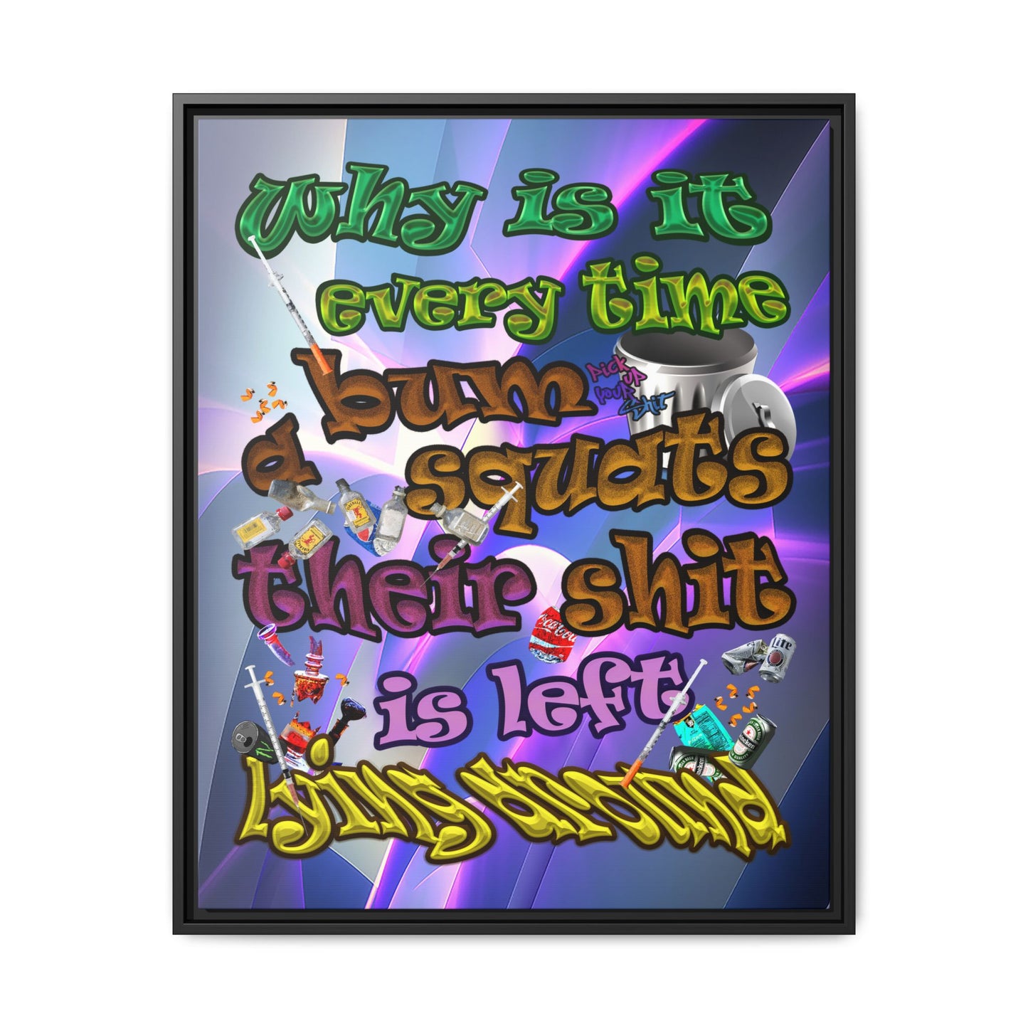 the bum's shit - framed canvas art (grey-pink wave)