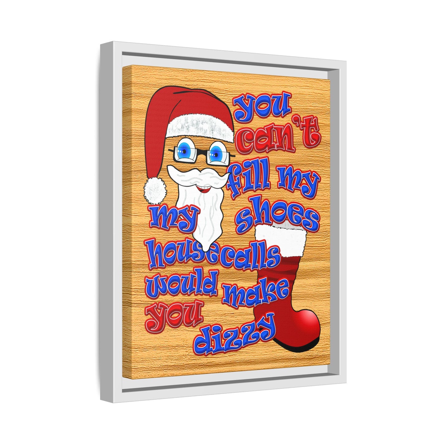 santa's shoes - framed canvas art (butterscotch wood finish)