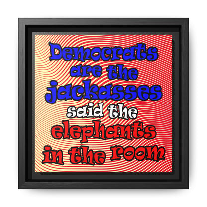 donkeys and elephants - framed canvas art (yellow-orange wave)