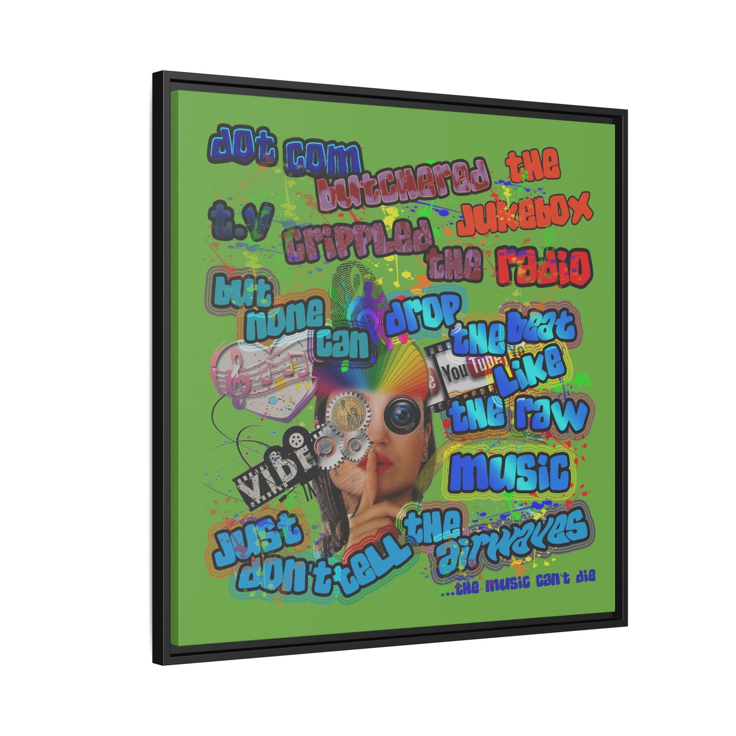 drop the beat - framed canvas art (green)