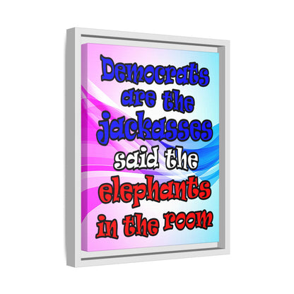 donkeys and elephants - framed canvas art (light blue-pink wave)