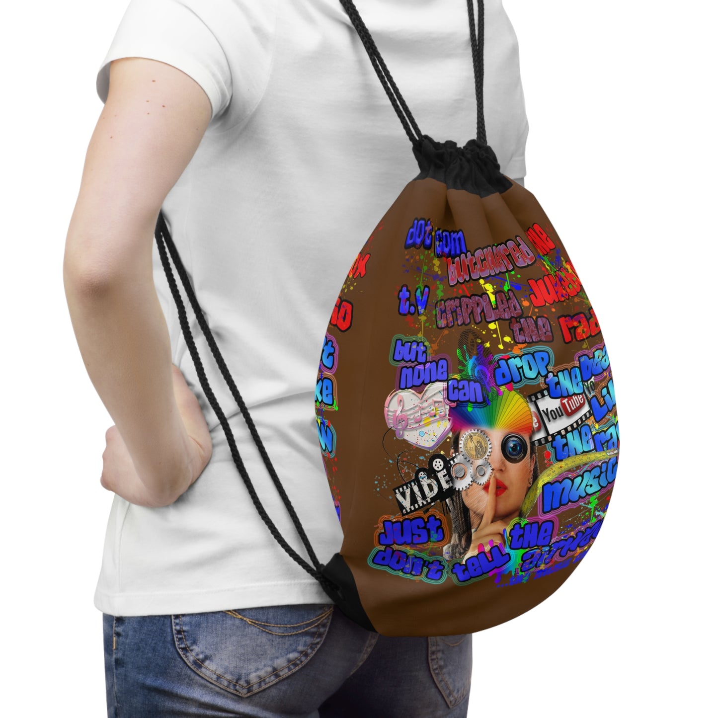 drop the beat - Drawstring Bag (brown)