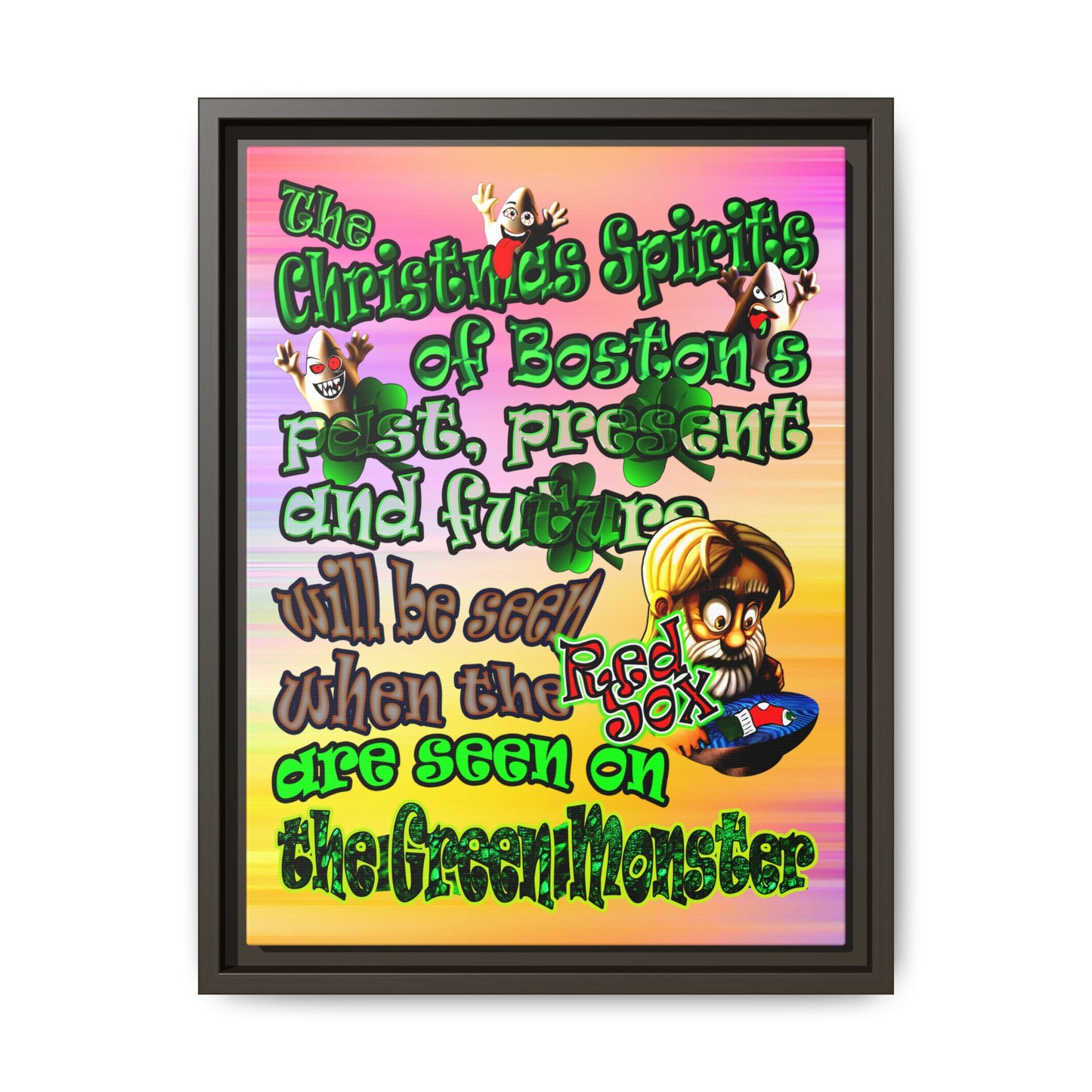 christmas spirits of boston - framed canvas art (color blur)