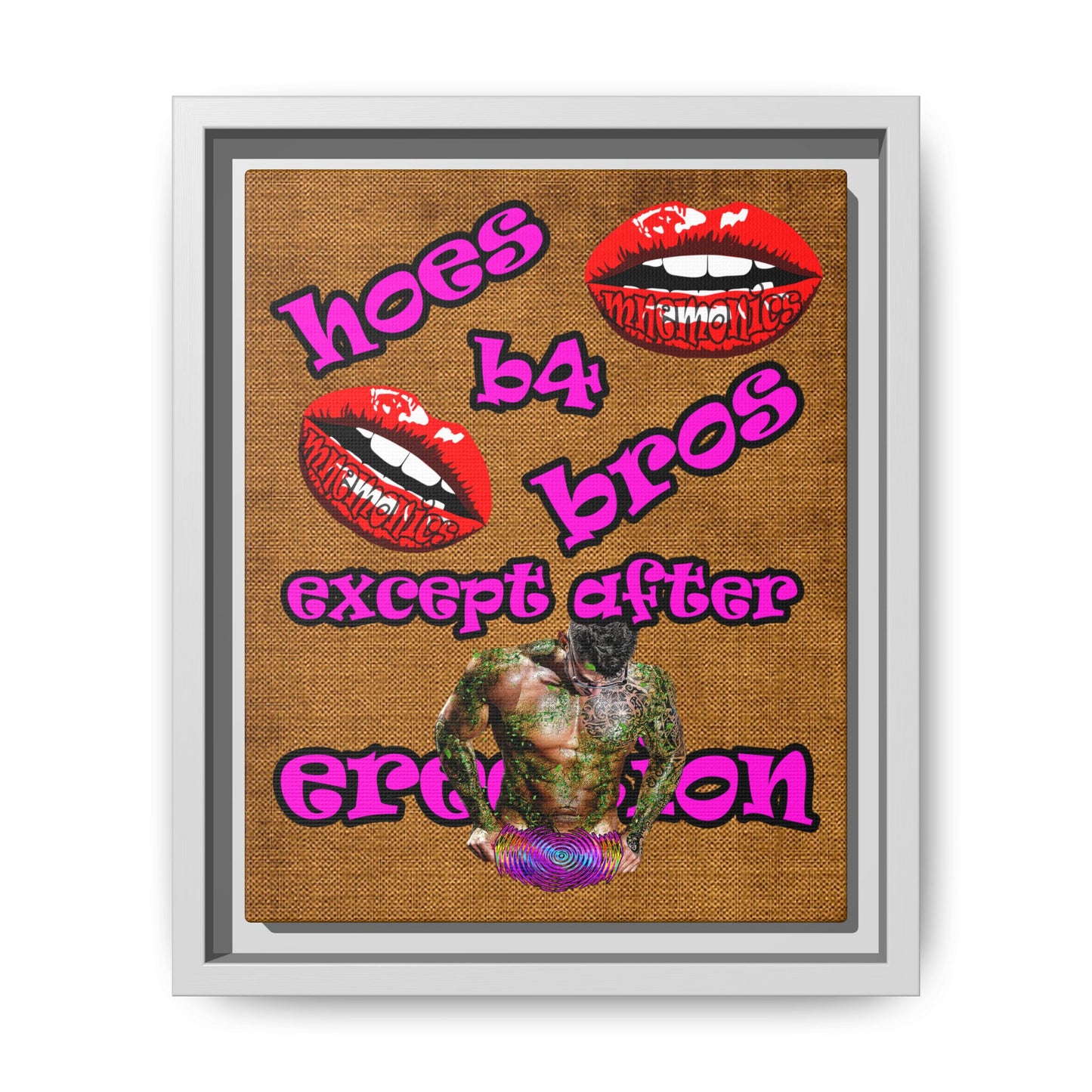 hoes b4 bros - framed canvas art (brown papyrus)