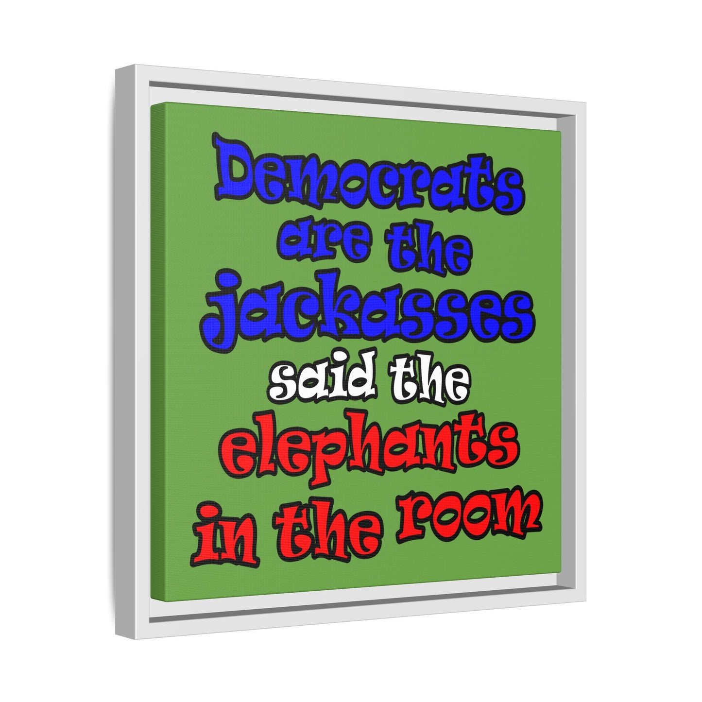 donkeys and elephants - framed canvas art (green)