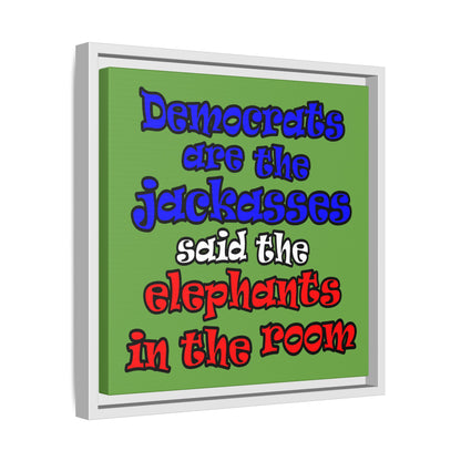 donkeys and elephants - framed canvas art (green)