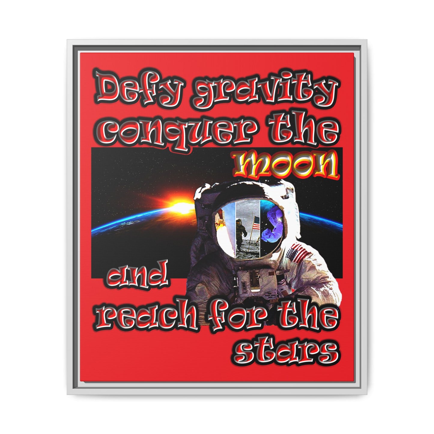 defy conquer reach - framed canvas art (red)