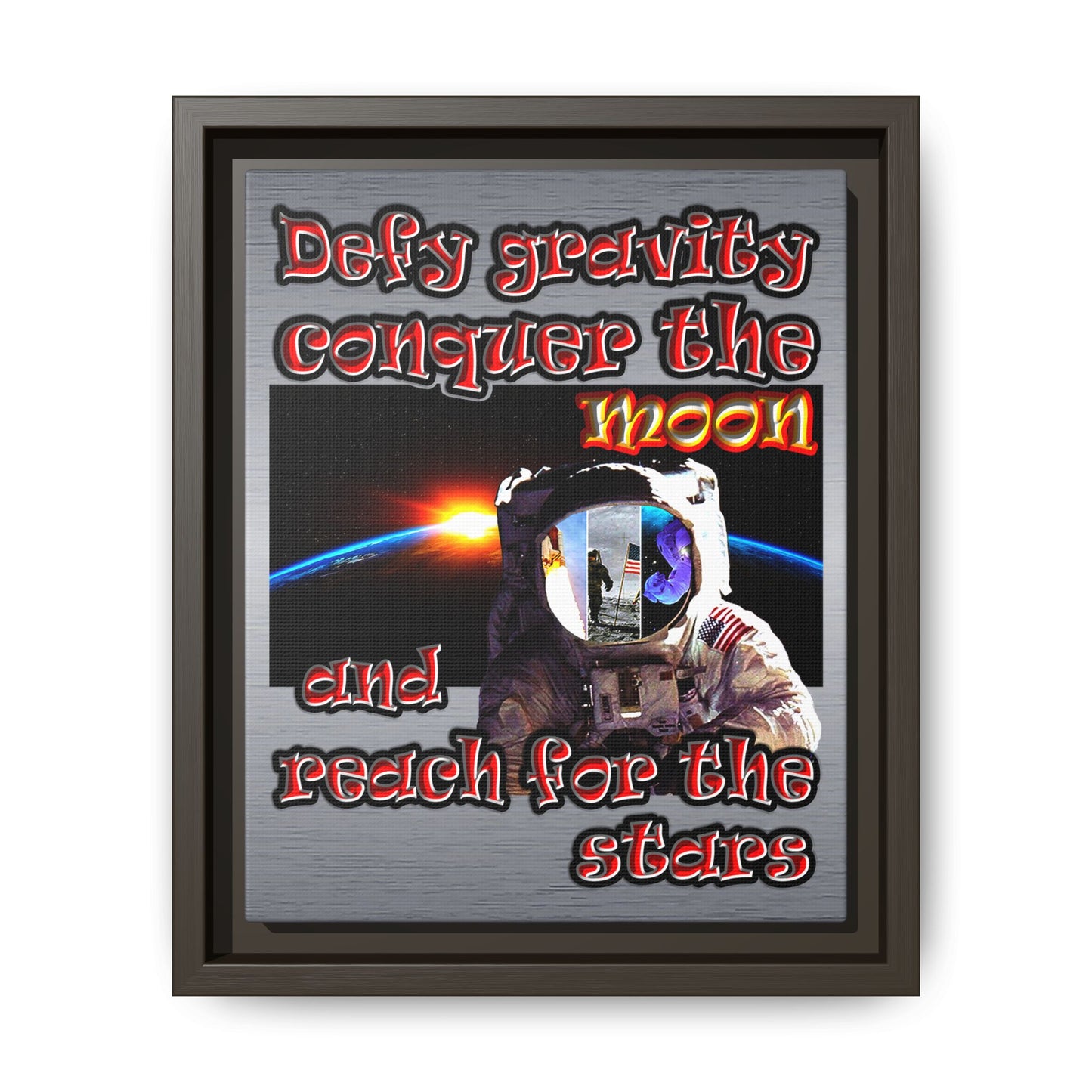 defy conquer reach - framed canvas art (brushed nickel)
